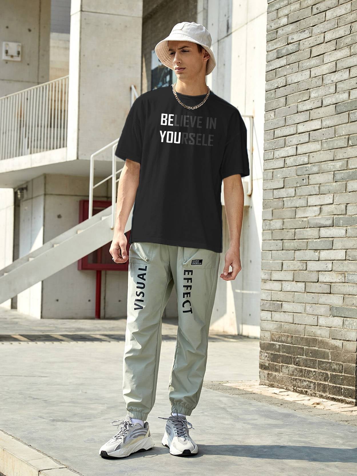KOTTY  Men Printed Round Neck Cotton Blend Black T-Shirt