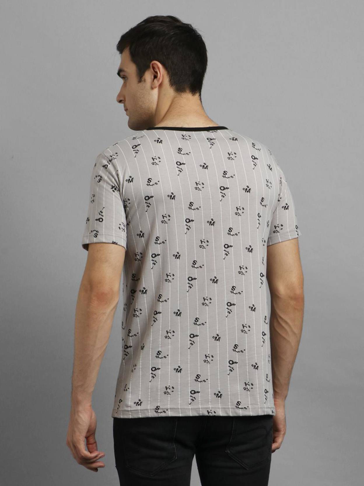 KOTTY  Men Printed Round Neck Cotton Blend Grey T-Shirt