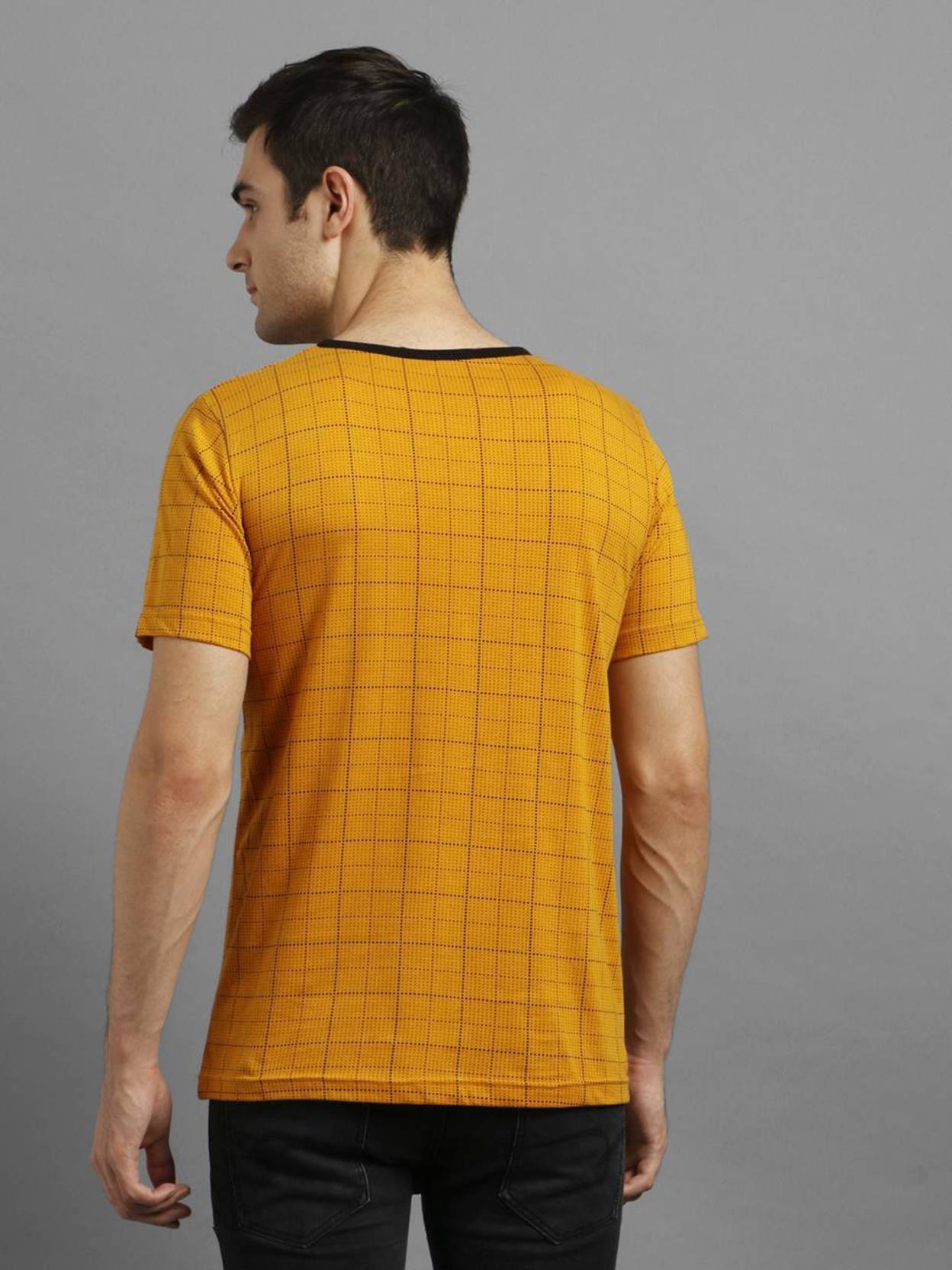 KOTTY  Men Printed Round Neck Cotton Blend Yellow T-Shirt