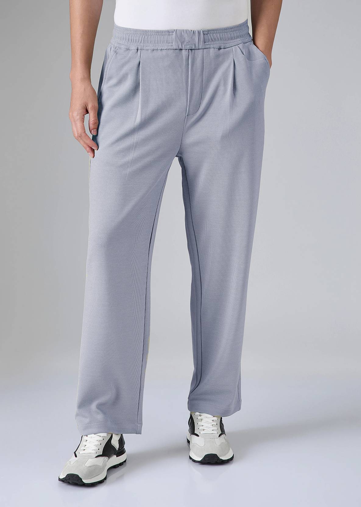 KOTTY  Men Regular Fit Grey Cotton Blend Trousers