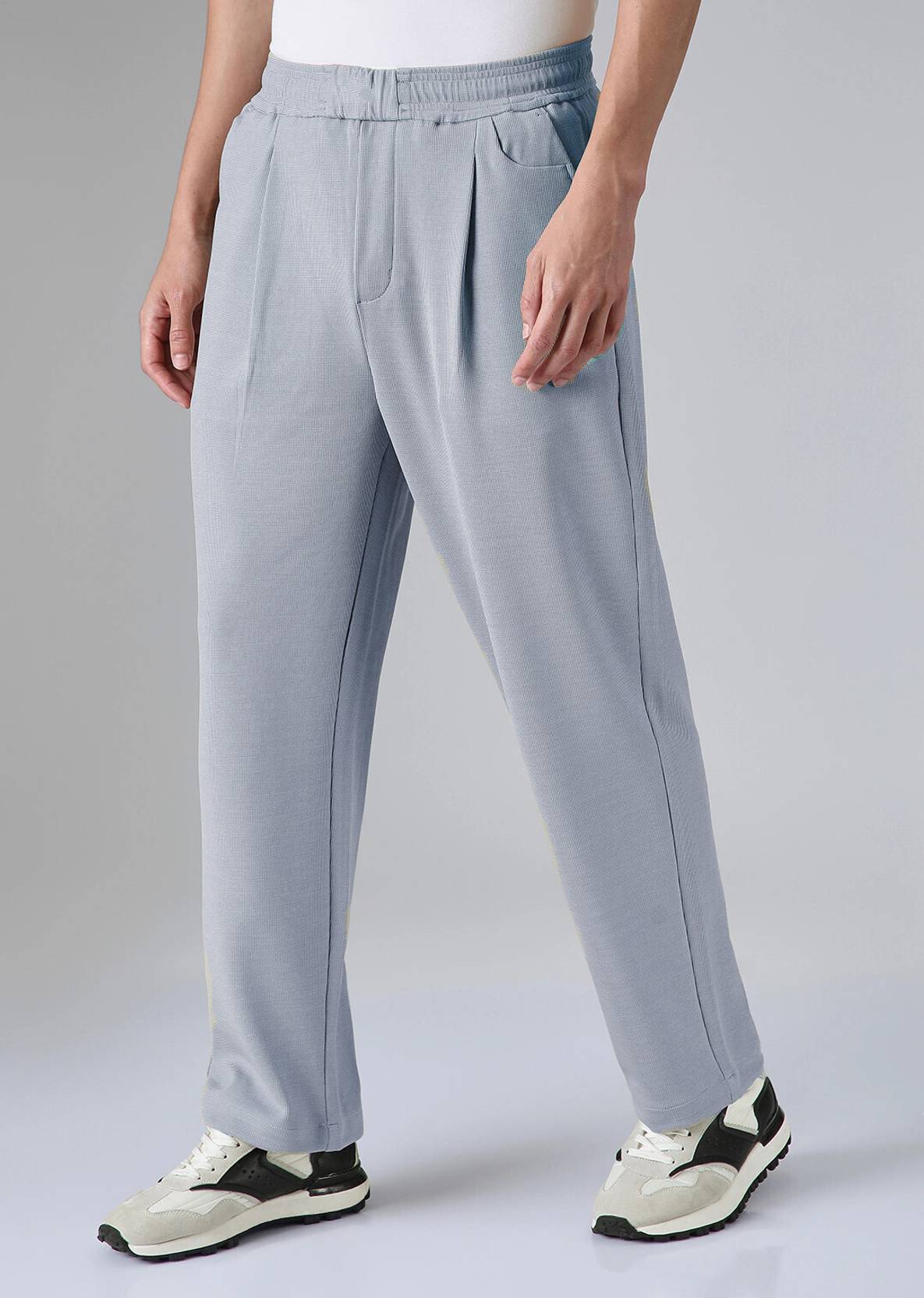 KOTTY  Men Regular Fit Grey Cotton Blend Trousers