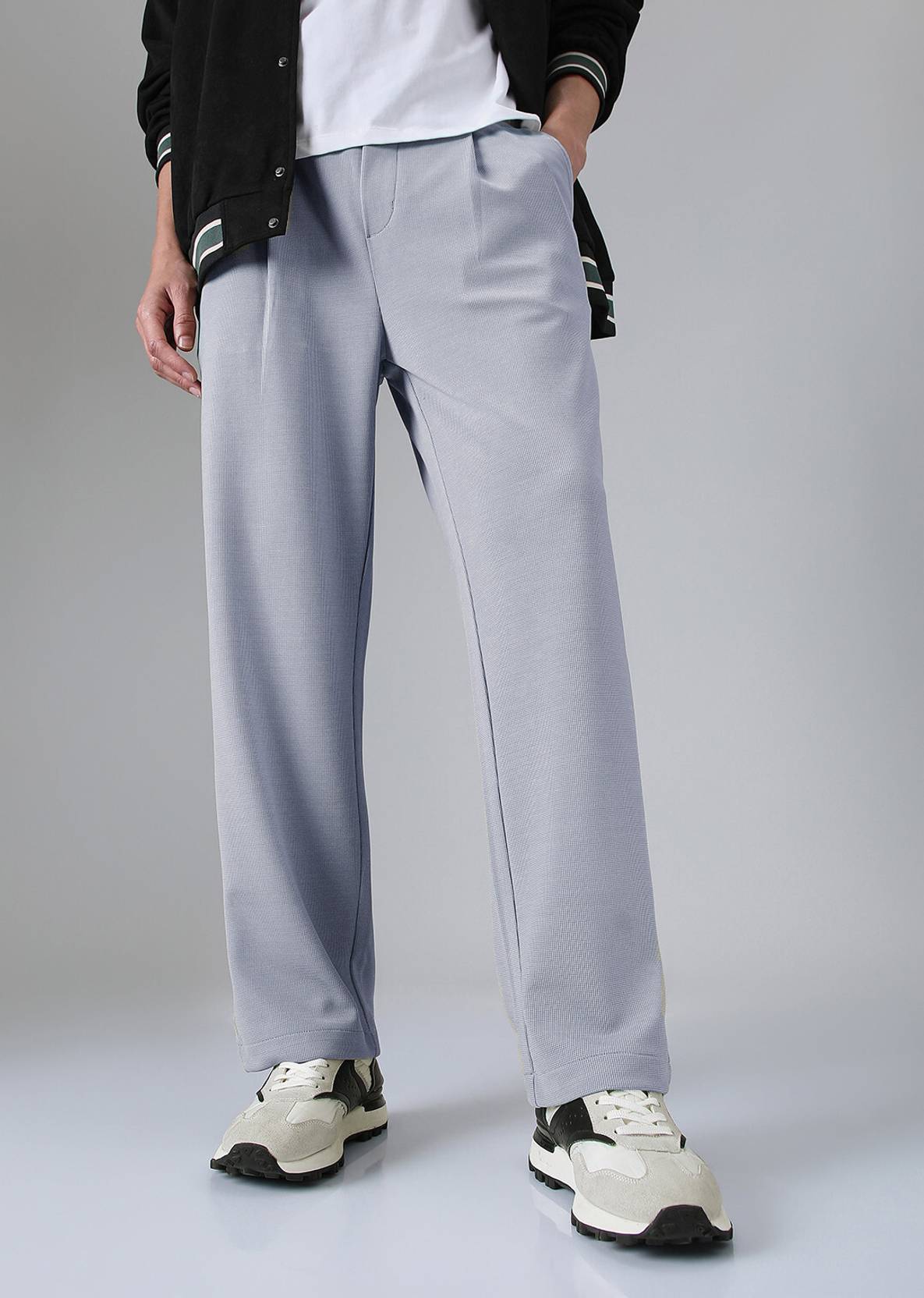 KOTTY  Men Regular Fit Grey Cotton Blend Trousers