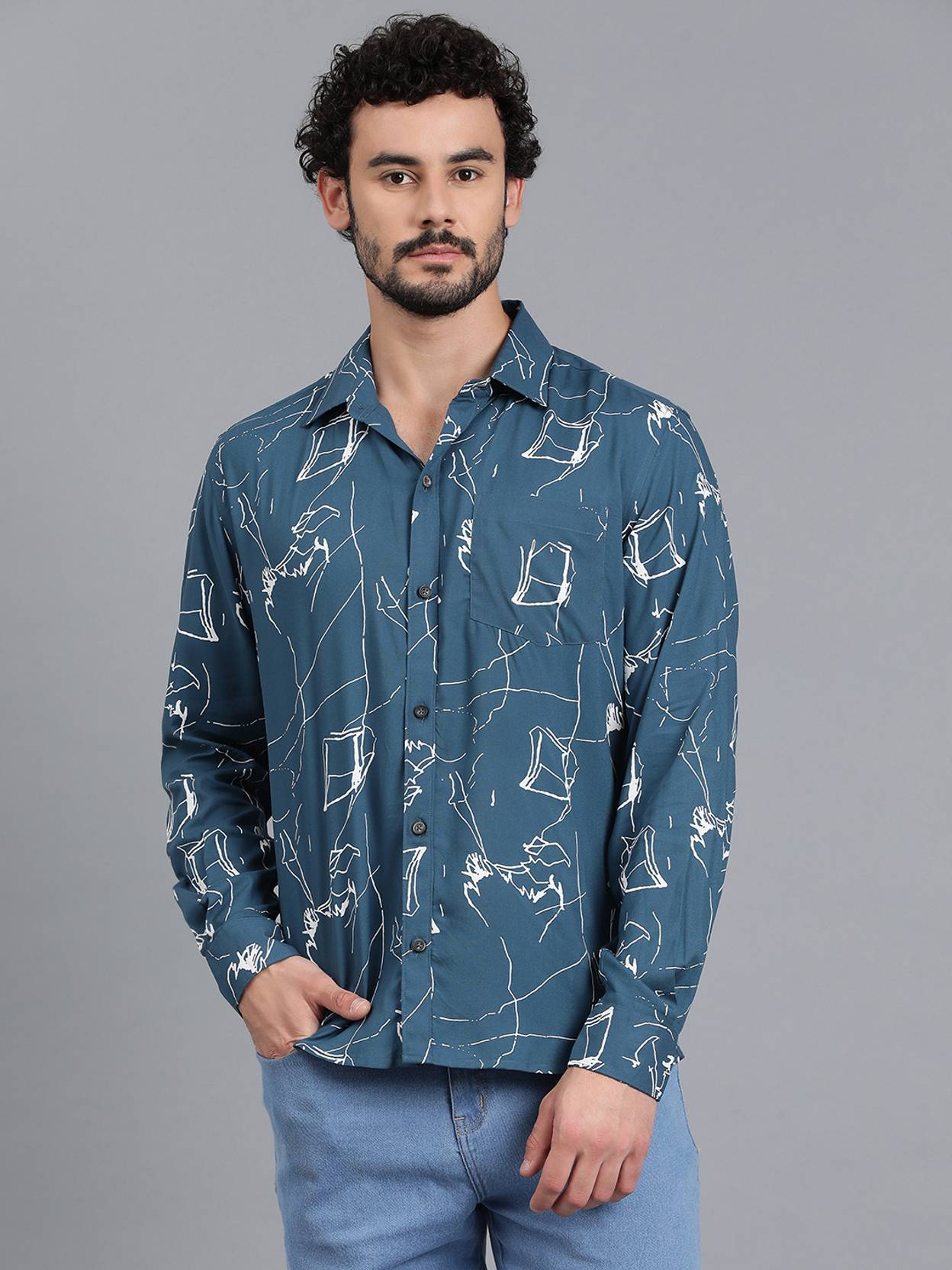 KOTTY  Men Regular Fit Printed Spread Collar Casual Shirt