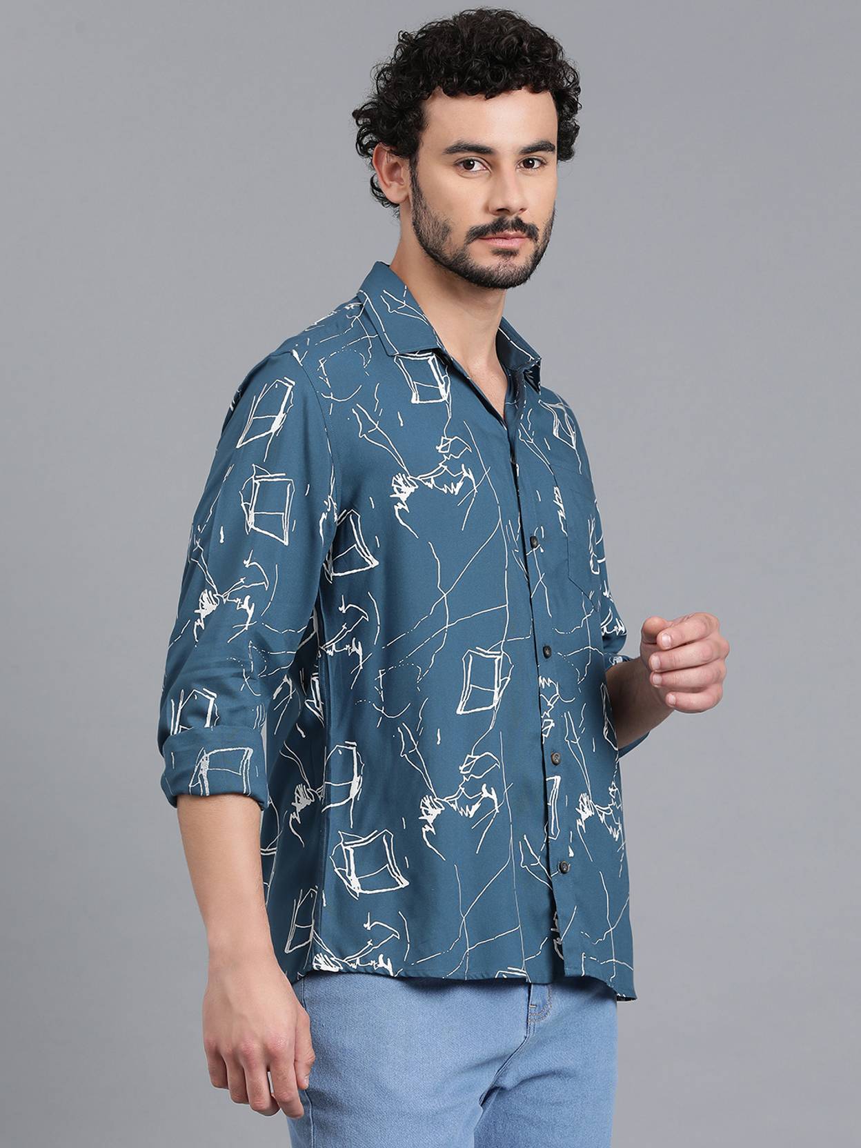KOTTY  Men Regular Fit Printed Spread Collar Casual Shirt