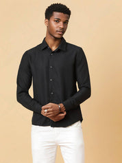 KOTTY  Men Regular Fit Self Design Spread Collar Casual Shirt