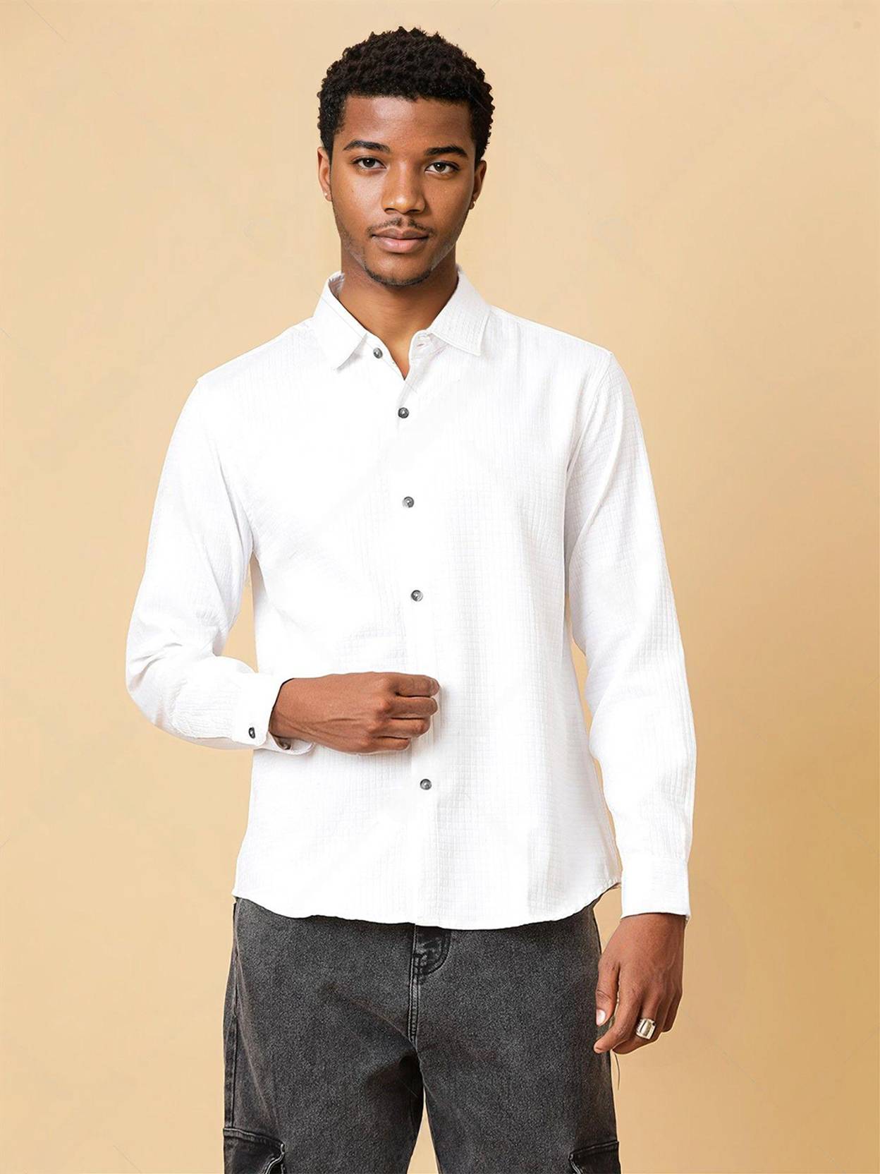 KOTTY  Men Regular Fit Self Design Spread Collar Casual Shirt