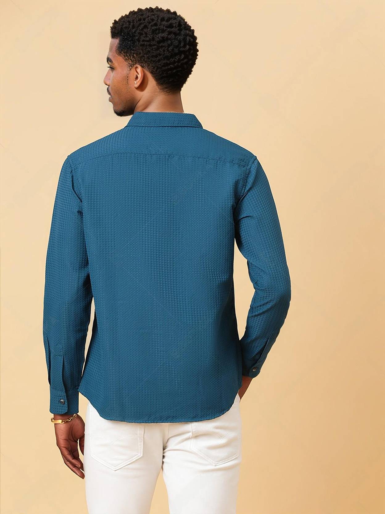 KOTTY  Men Regular Fit Self Design Spread Collar Casual Shirt