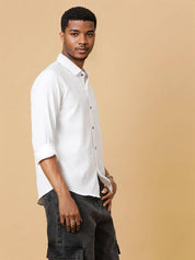 KOTTY  Men Regular Fit Self Design Spread Collar Casual Shirt
