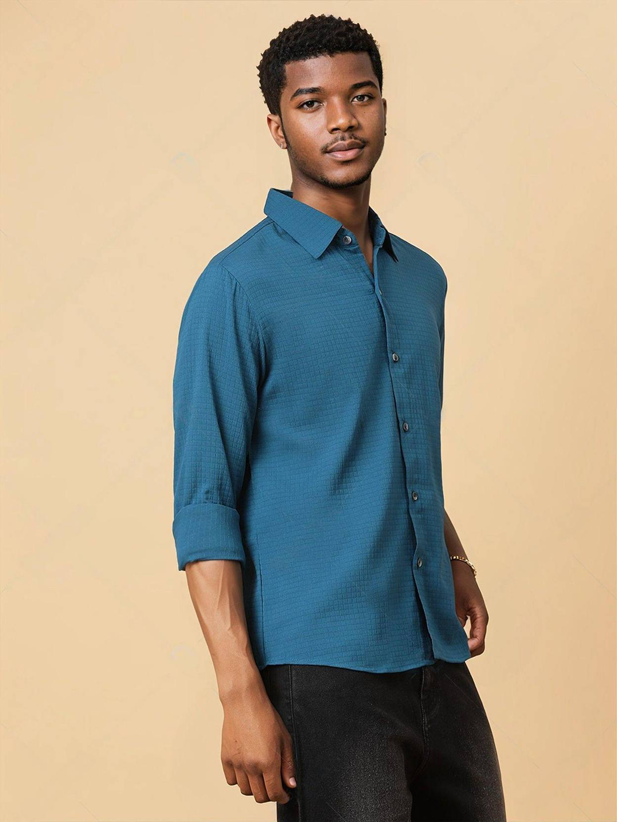 KOTTY  Men Regular Fit Self Design Spread Collar Casual Shirt