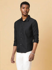 KOTTY  Men Regular Fit Self Design Spread Collar Casual Shirt