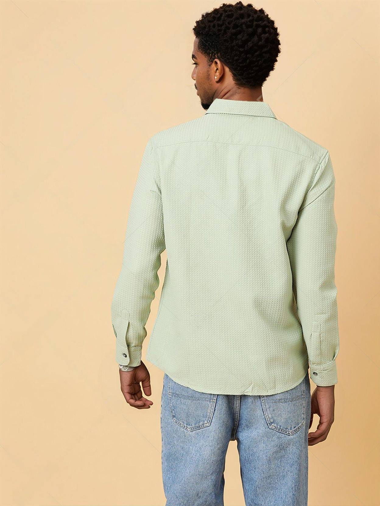 KOTTY  Men Regular Fit Self Design Spread Collar Casual Shirt