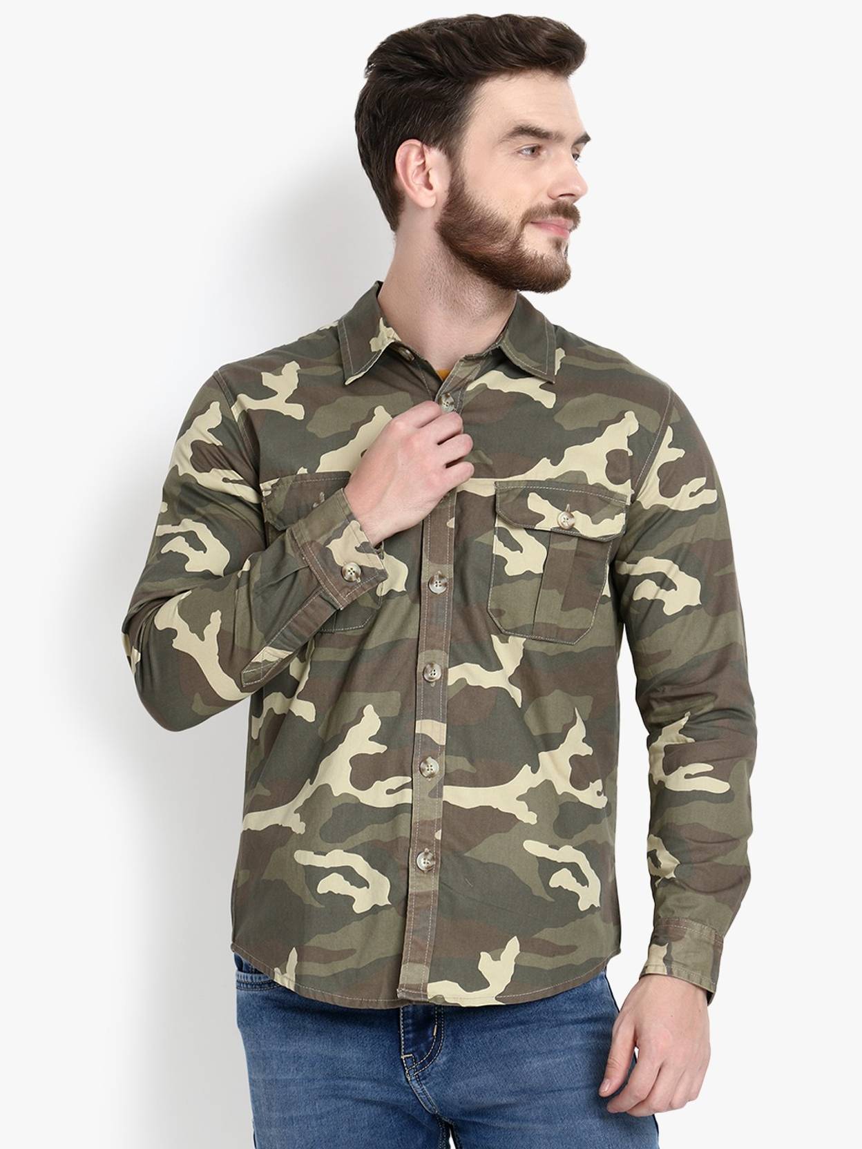 KOTTY  Men Regular Fit Solid Button Down Collar Casual Shirt