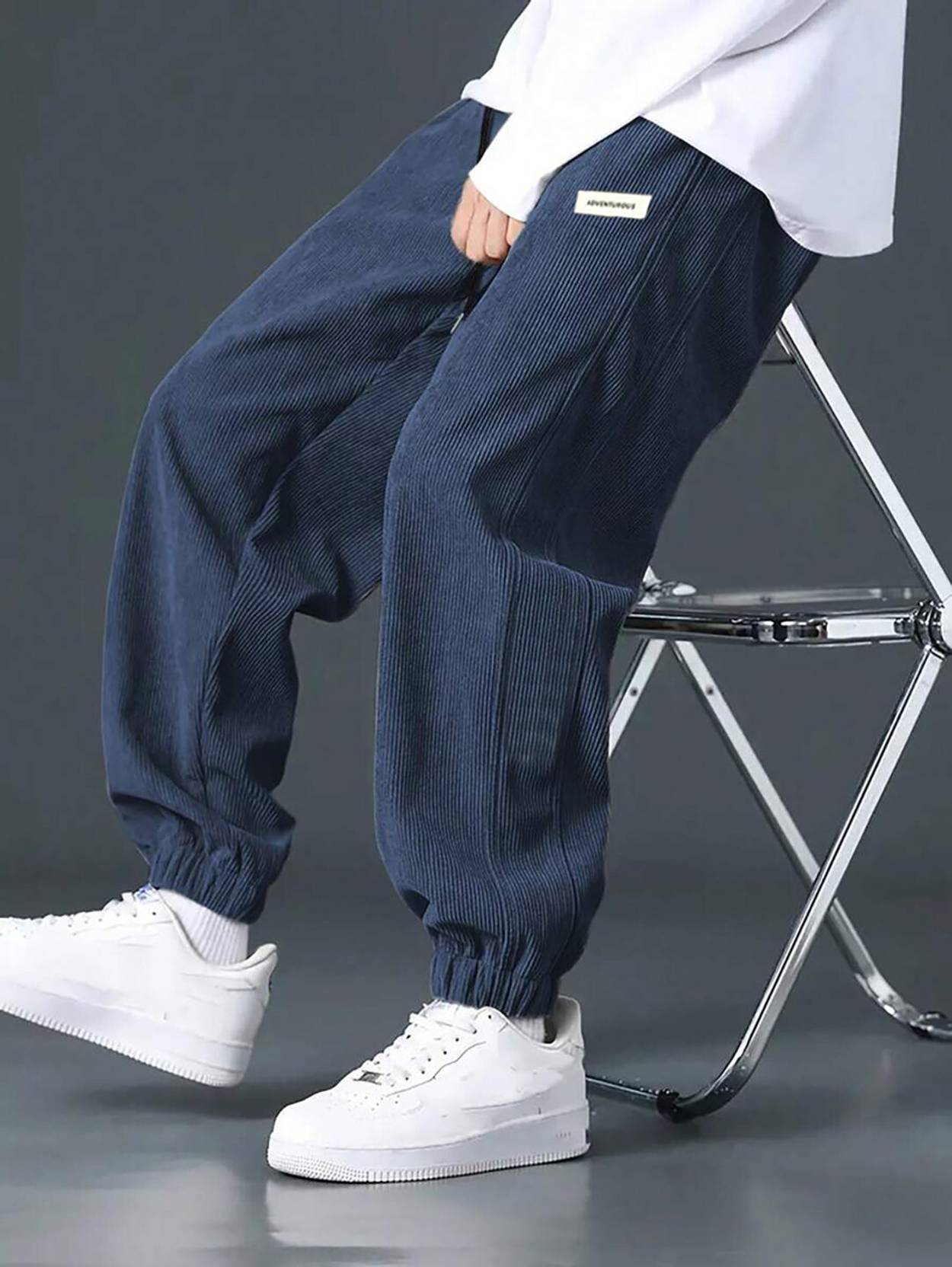 KOTTY  Men Relaxed Blue Corduroy Trousers