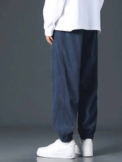 KOTTY  Men Relaxed Blue Corduroy Trousers