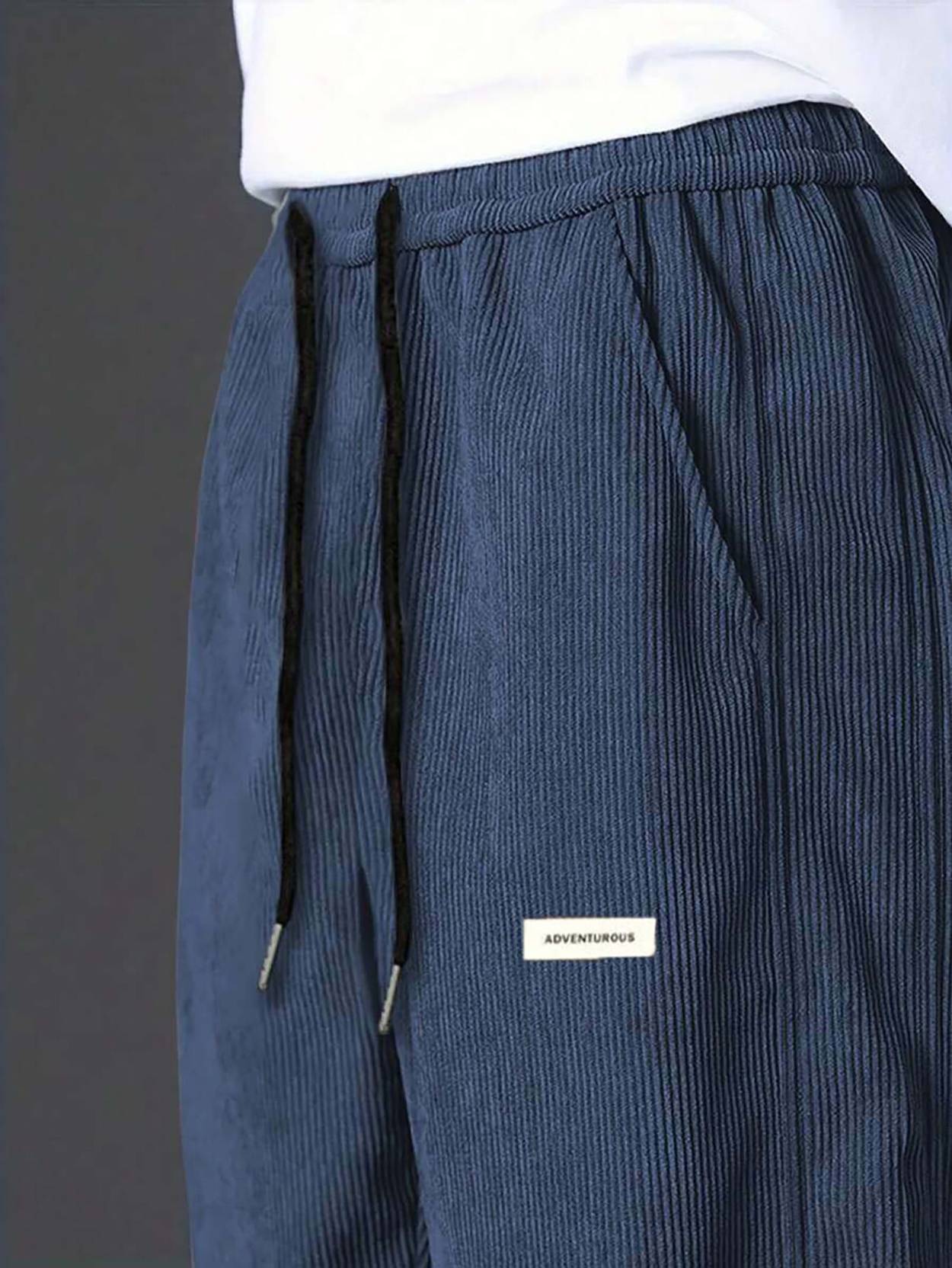 KOTTY  Men Relaxed Blue Corduroy Trousers