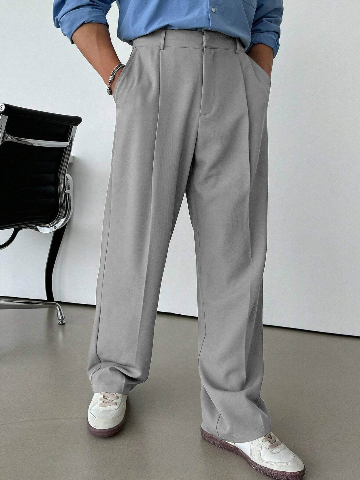 KOTTY  Men Relaxed Grey Viscose Rayon Trousers