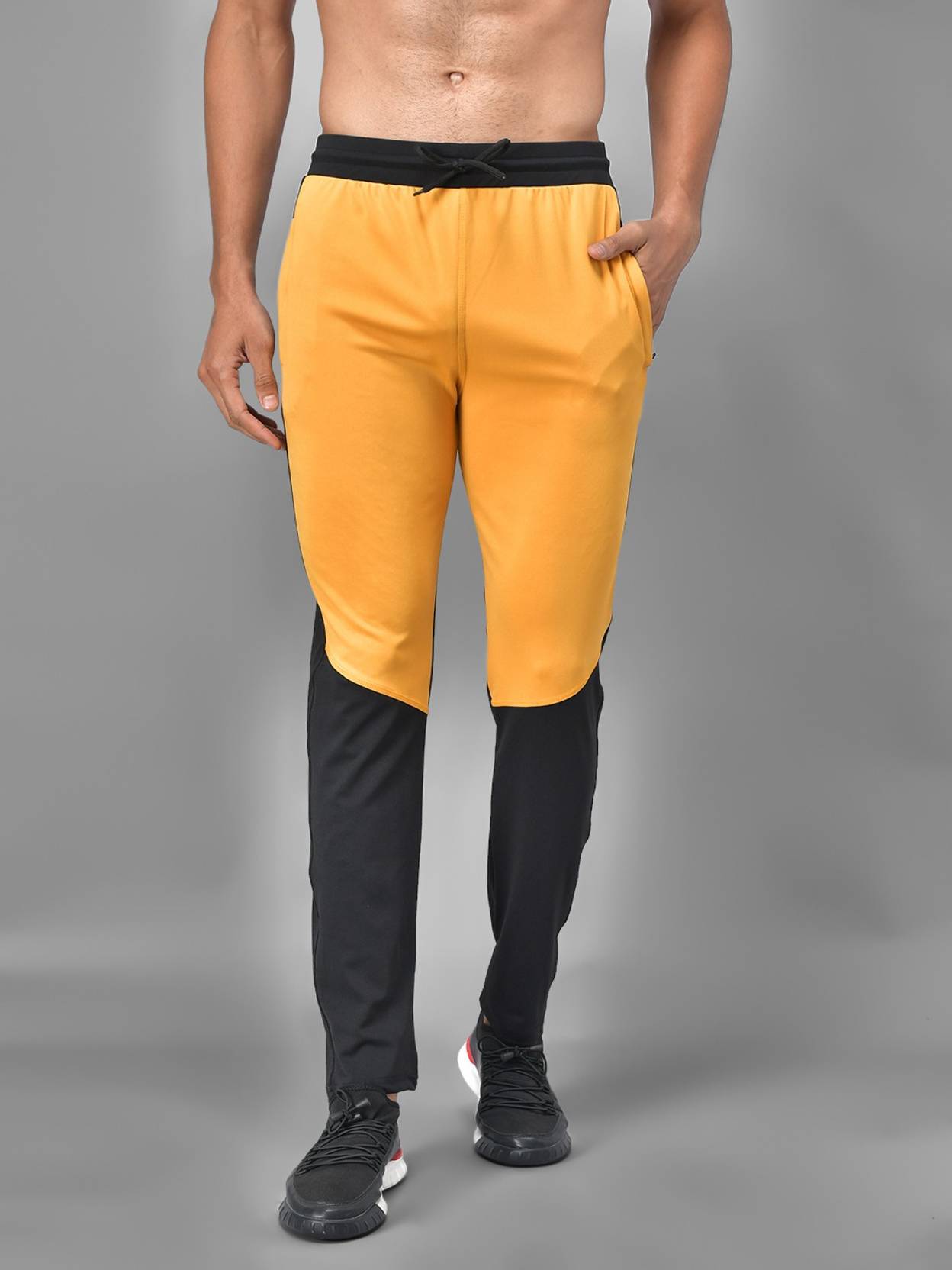 KOTTY  Men Solid Black, Yellow Track Pants