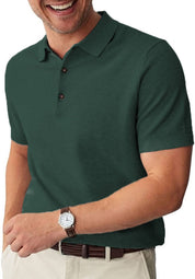 KOTTY  Men Solid Polo Neck Cotton Blend Green T-Shirt