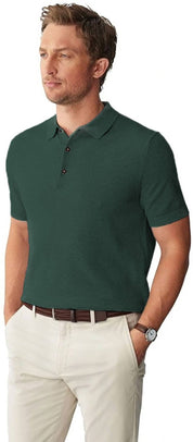 KOTTY  Men Solid Polo Neck Cotton Blend Green T-Shirt