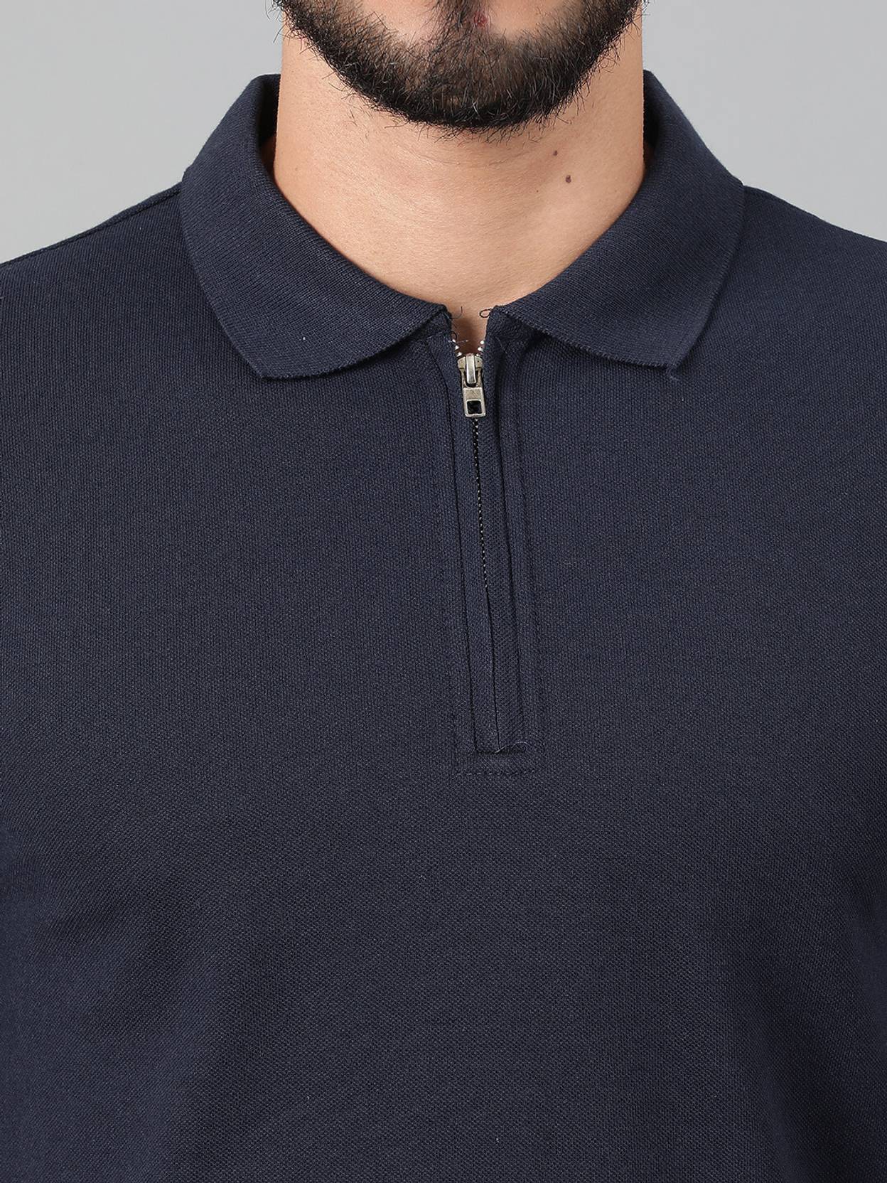 KOTTY  Men Solid Polo Neck Cotton Blend Navy Blue T-Shirt