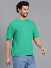 KOTTY  Men Solid Round Neck Cotton Blend Green T-Shirt