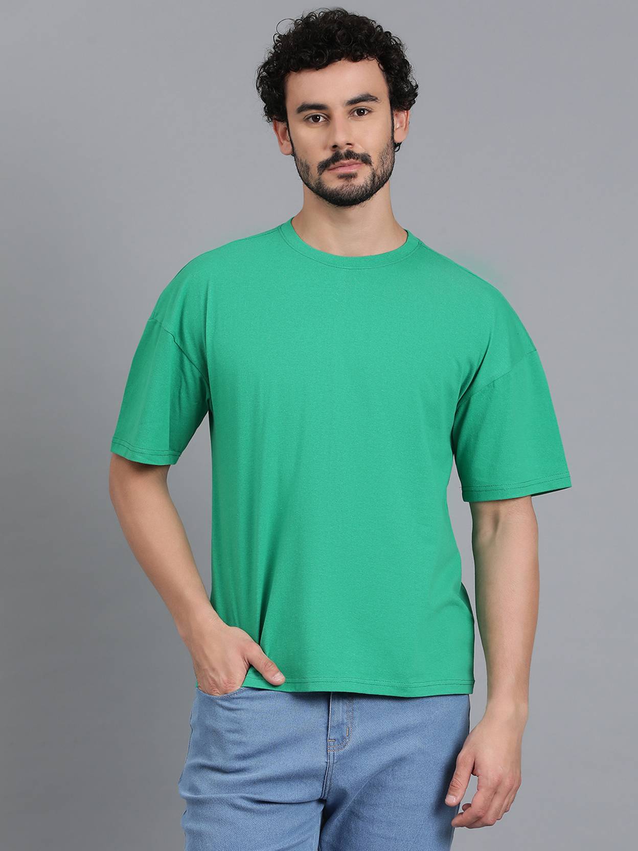KOTTY  Men Solid Round Neck Cotton Blend Green T-Shirt