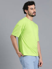 KOTTY  Men Solid Round Neck Cotton Blend Green T-Shirt