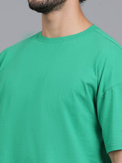 KOTTY  Men Solid Round Neck Cotton Blend Green T-Shirt