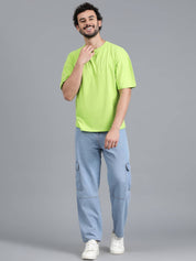 KOTTY  Men Solid Round Neck Cotton Blend Green T-Shirt