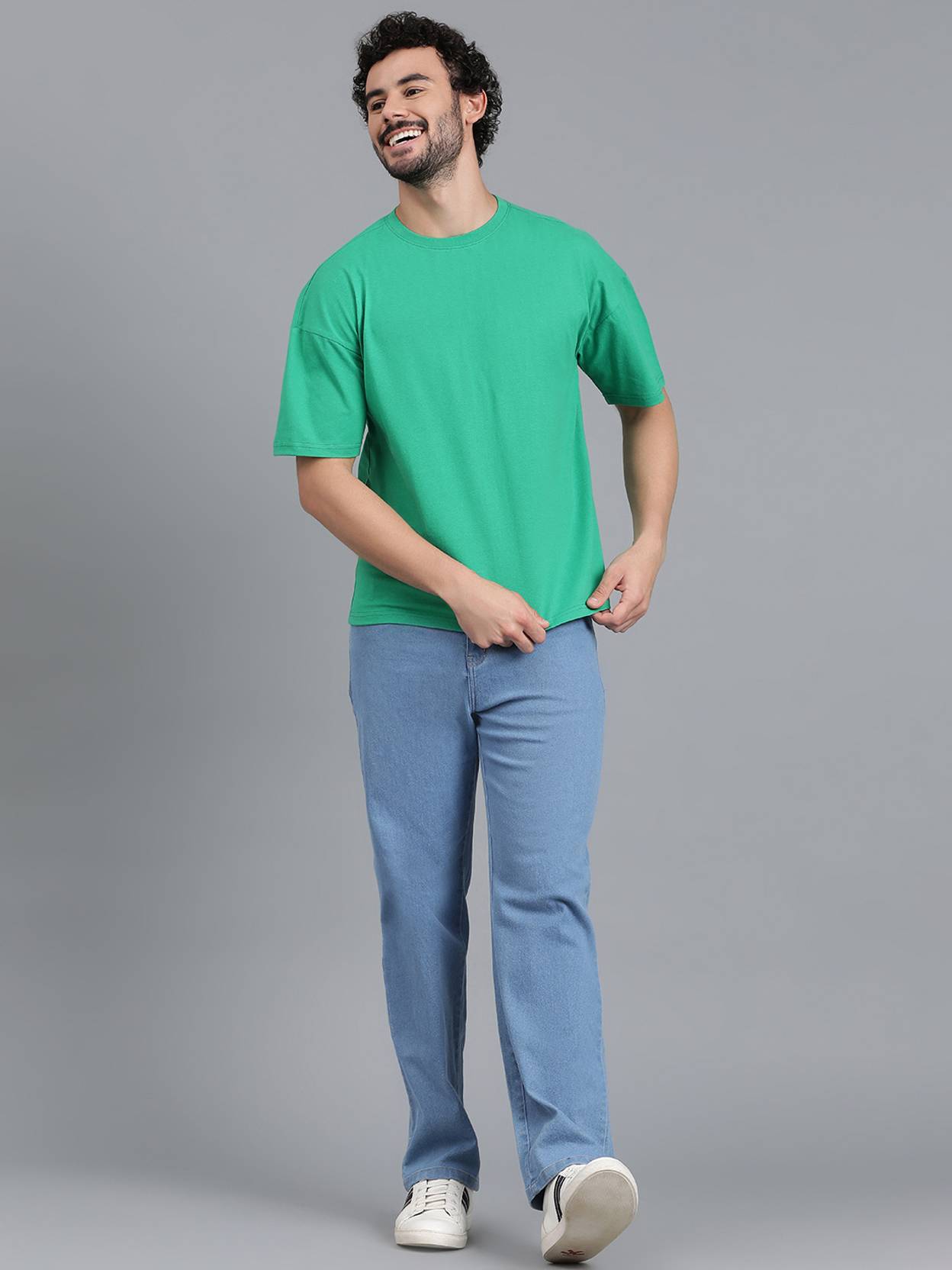 KOTTY  Men Solid Round Neck Cotton Blend Green T-Shirt