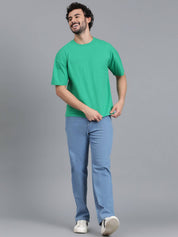 KOTTY  Men Solid Round Neck Cotton Blend Green T-Shirt