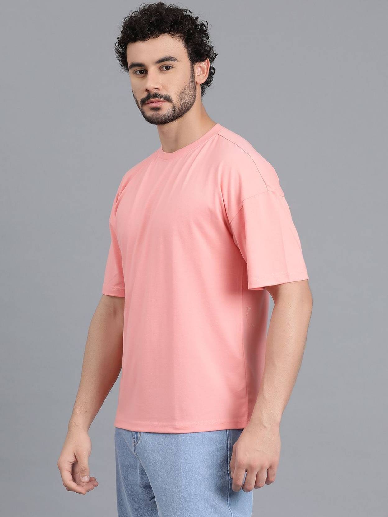 KOTTY  Men Solid Round Neck Cotton Blend Pink T-Shirt