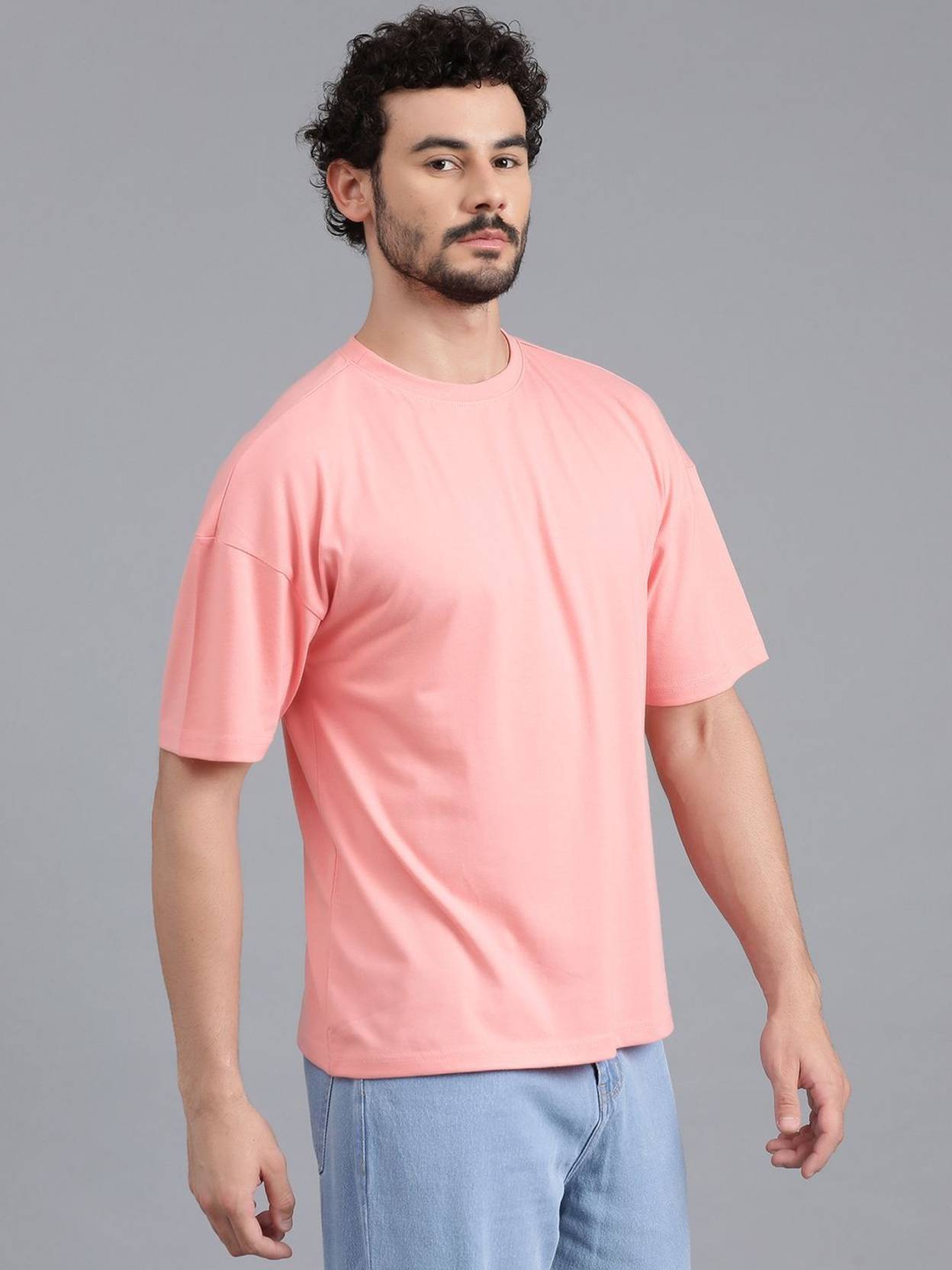 KOTTY  Men Solid Round Neck Cotton Blend Pink T-Shirt