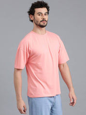 KOTTY  Men Solid Round Neck Cotton Blend Pink T-Shirt