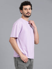 KOTTY  Men Solid Round Neck Cotton Blend Purple T-Shirt