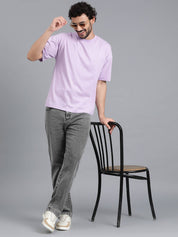 KOTTY  Men Solid Round Neck Cotton Blend Purple T-Shirt