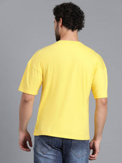 KOTTY  Men Solid Round Neck Cotton Blend Yellow T-Shirt