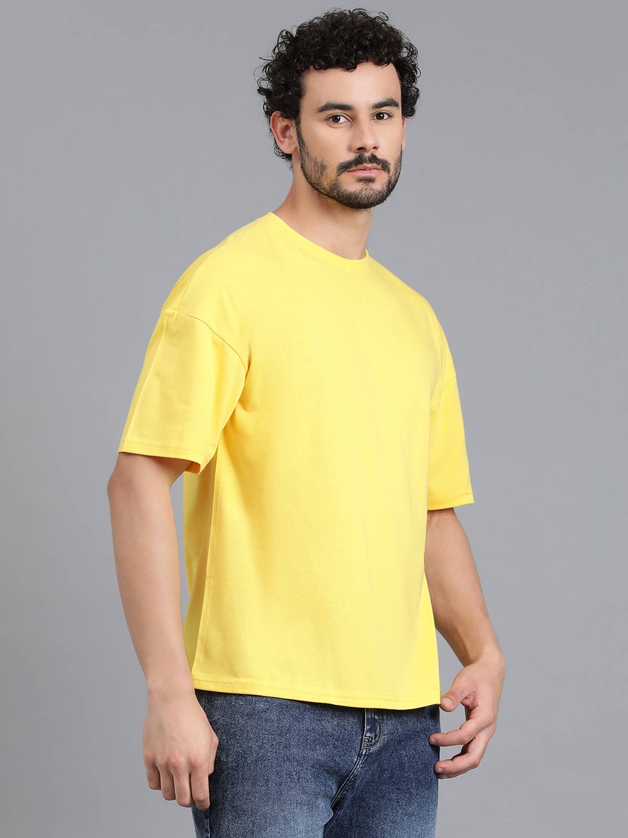 KOTTY  Men Solid Round Neck Cotton Blend Yellow T-Shirt