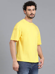 KOTTY  Men Solid Round Neck Cotton Blend Yellow T-Shirt