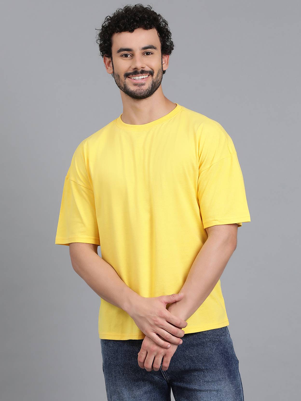 KOTTY  Men Solid Round Neck Cotton Blend Yellow T-Shirt