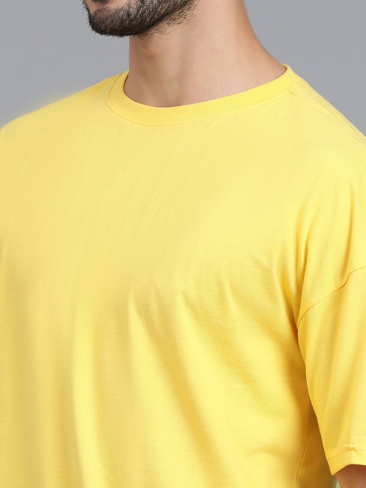 KOTTY  Men Solid Round Neck Cotton Blend Yellow T-Shirt