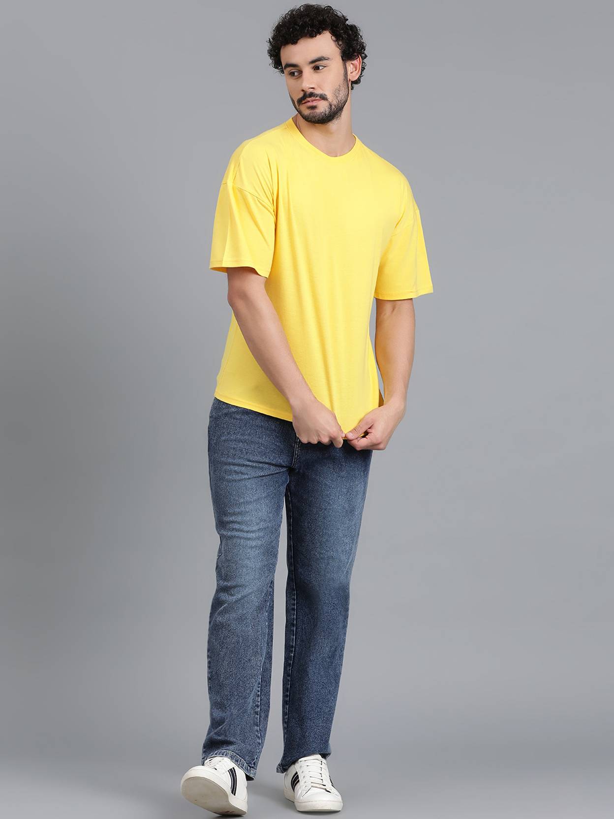 KOTTY  Men Solid Round Neck Cotton Blend Yellow T-Shirt