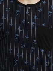 KOTTY  Men Striped Round Neck Cotton Blend Dark Blue T-Shirt