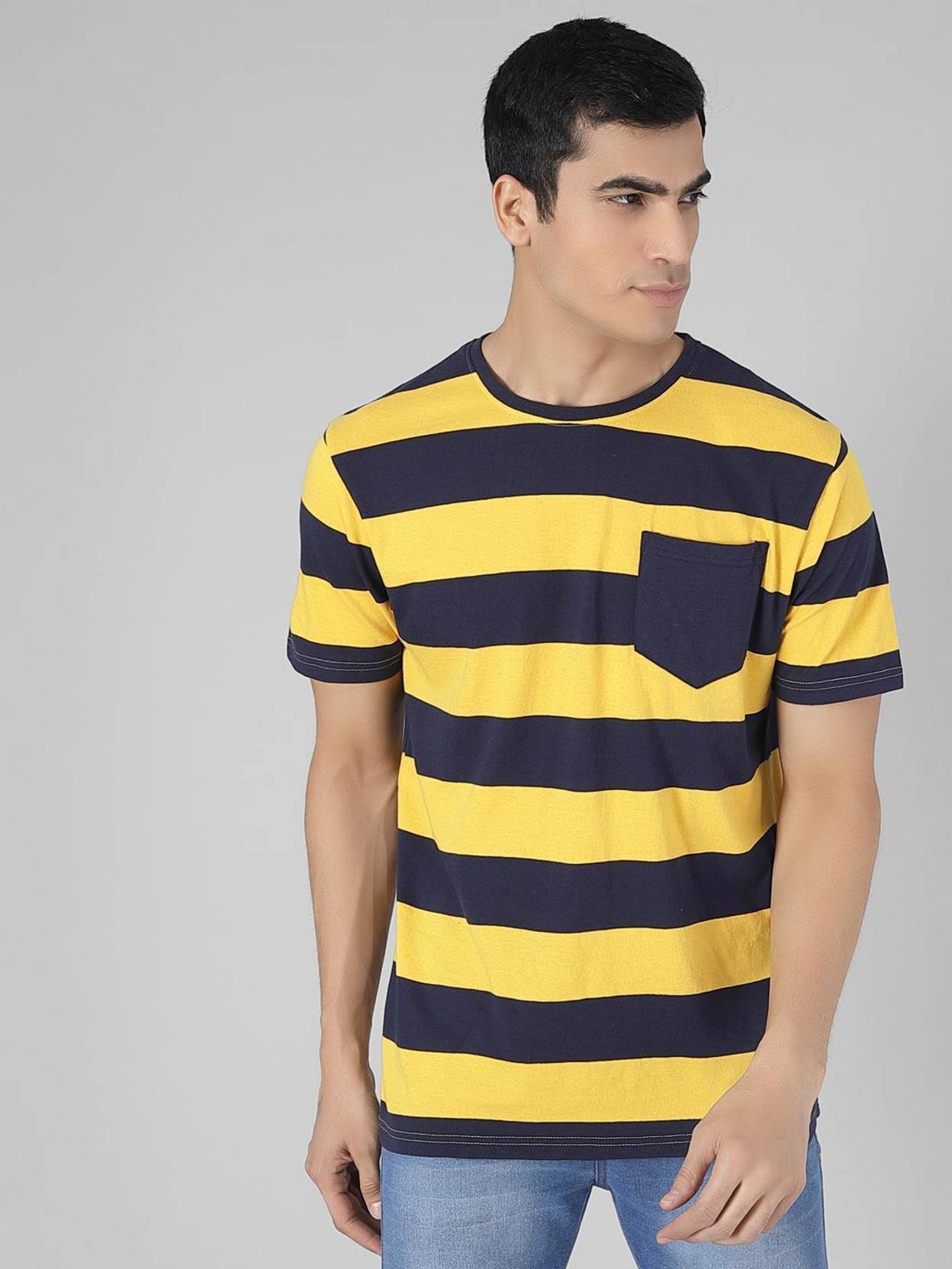 KOTTY  Men Striped Round Neck Pure Cotton Multicolor T-Shirt