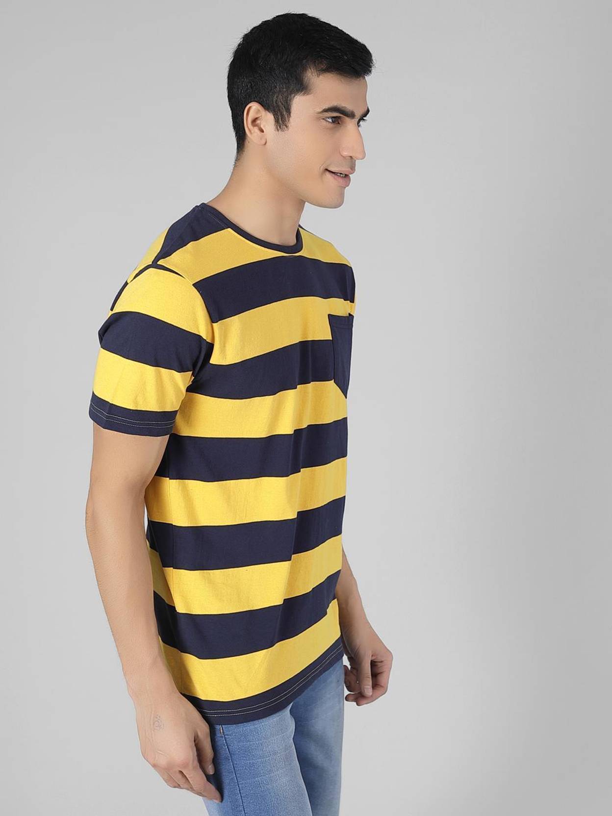 KOTTY  Men Striped Round Neck Pure Cotton Multicolor T-Shirt