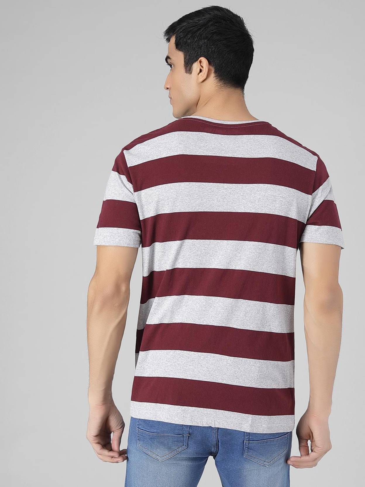 KOTTY  Men Striped Round Neck Pure Cotton Multicolor T-Shirt
