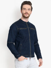 KOTTY Men Washed Denim Biker/Riding Jacket