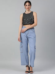 Kotty Embellished Print Crop Top