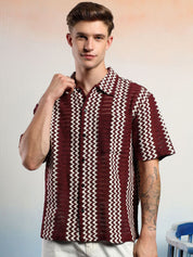 Kotty Men Vertical Stripes Self Design Cotton Sheer Casual Shirt