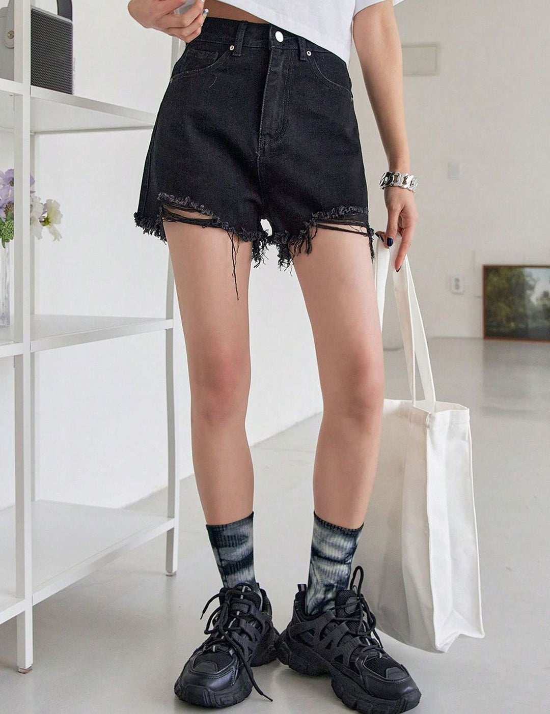Kotty Women Solid High-Rise Cotton Denim Shorts